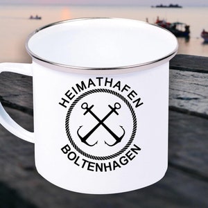 Enamel Mug &quot;Home Port Boltenhagen Holiday Family&quot; Cup Coffee Mug Retro