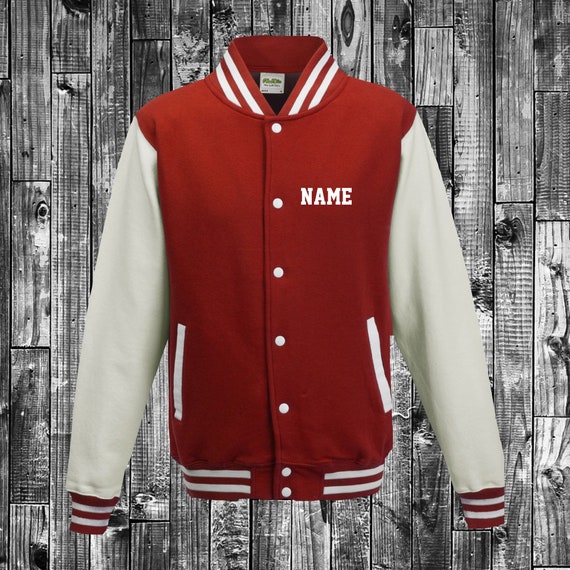 College jacket with desired print on the front name training jacket sports club varsity jacket red/white