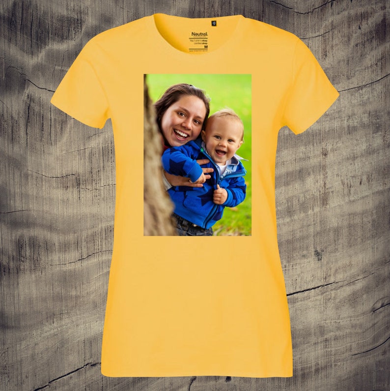 Lady Frauen T-Shirt mit Foto bedruckt schöne Geschenkidee Unisex Foto Pic Bild Erinnerung Yellow