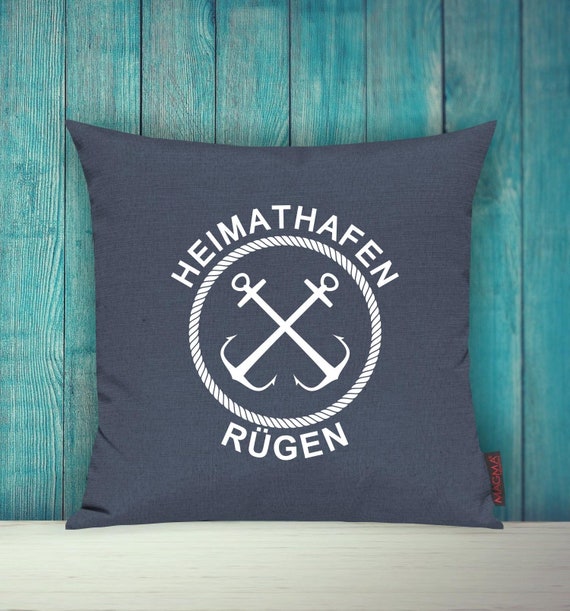Kissenhülle Kissen Sofa "Heimathafen Rügen Urlaub Familie" Sofakissen Deko Couch Kuschelkissen