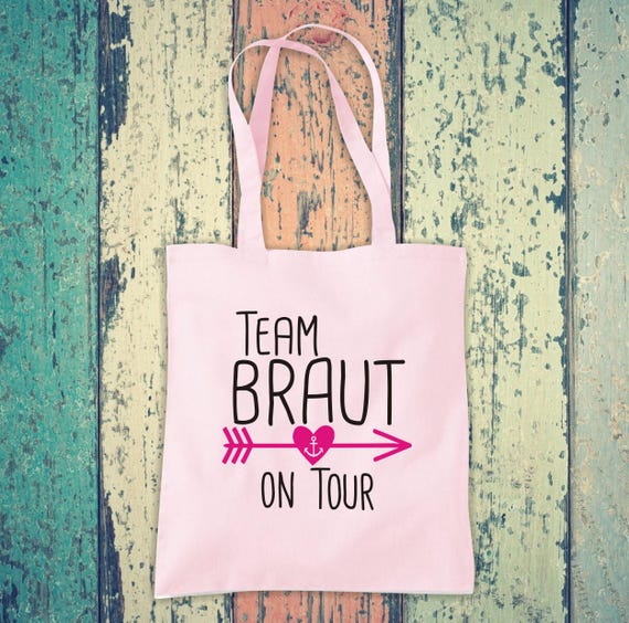 Fabric bag "Bride Groom Team On Tour" cotton jute sports bag bag pouch gift