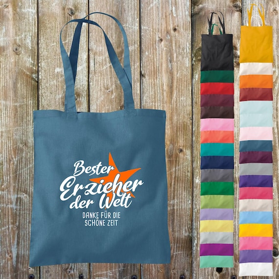 Tote bag, jute cotton bag, "Best Educator in the World - Thank You for the Wonderful Time" - Gift for educators