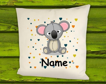 Kussen/Knuffelkussen met Koala-motief, gepersonaliseerde naam, verschillende vormen, met vulling