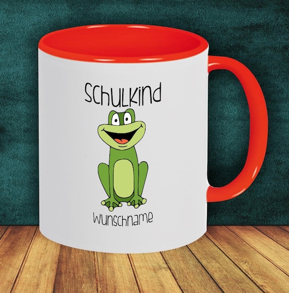 Kinder Tasse Trink Becher Schulkind Frosch mit Wunschnamen Einschulung Kita Hort Geburtstag Schule Teetasse