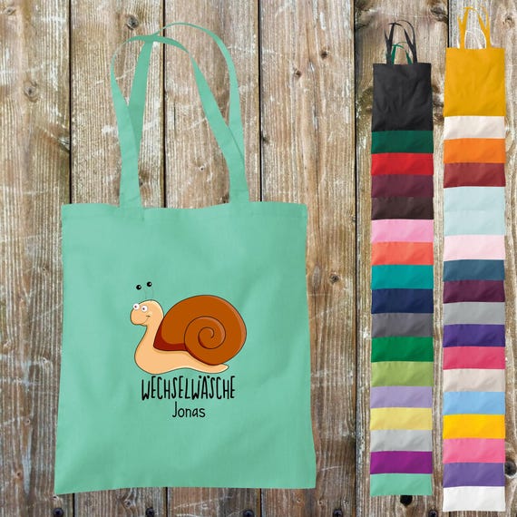 Cloth bag change of clothes, snail with desired name, desired text school cotton jute sports bag bag bag day care school enrollment daycare animal