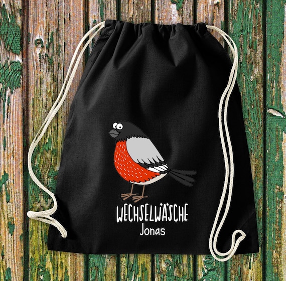 Turnbeutel Sportbeutel "lustige Tiere Vogel Spatz Taube, Wechselwäsche mit Wunschtext Kita Hort Schule Baumwolle Gymsack Tasche Beutel