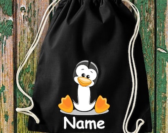 Sac de sport Enfants Motif Pingouin avec nom désiré Animaux Nature Meadows Forest Bag Sac Kita Hort Inscription Sac de sport Blanchisserie