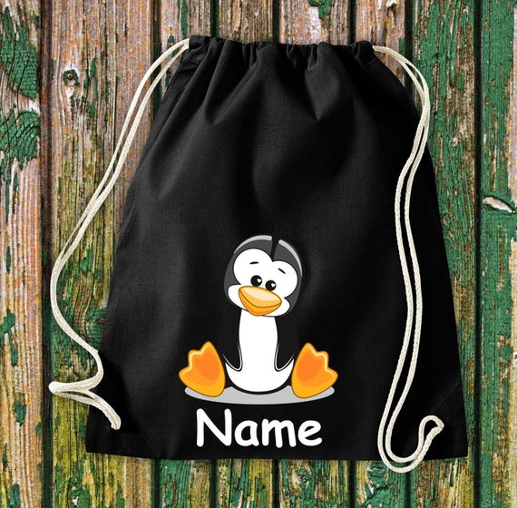 Gym Bag Children Motif Penguin with Desired Name Animals Nature Meadows Forest Bag Bag Kita Hort Enrollment Sports Bag Laundry