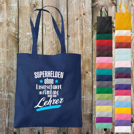 Stoffbeutel "Superhelden ohne Laserschwert und Umhang nennt man Lehrer" Baumwolle Jute Sportbeutel Tasche Beutel Geschenk