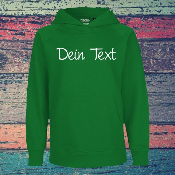 Kinder Kapuzensweat Hooded mit Text,  Wunschdruck auf der Vorderseite Trainings Sweatshirt Sport Verein Hoodie