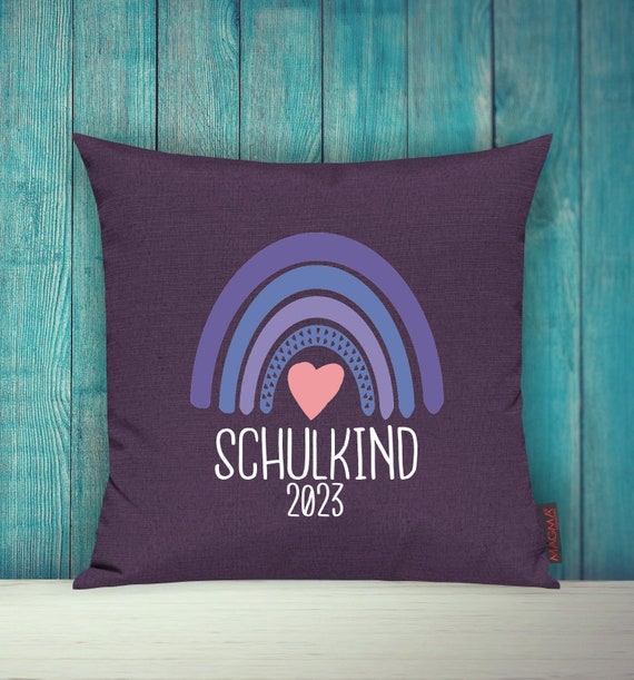 Kissenhülle Sofa Kissen "Regenbogen Schulkind mit Wunschjahr" Sofakissen Deko Couch Kuschelkissen Kissenbezug Bezug Sofadeko