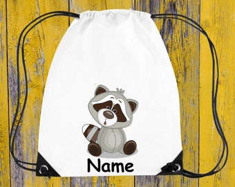 Children's gym bag motif raccoon + wish name