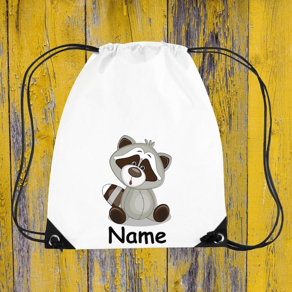 Children's gym bag motif raccoon + wish name