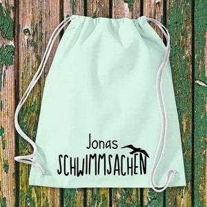 Gym bag sports bag &quot;Swimming gear with desired name&quot; desired text name daycare after-school care school cotton gym bag bag