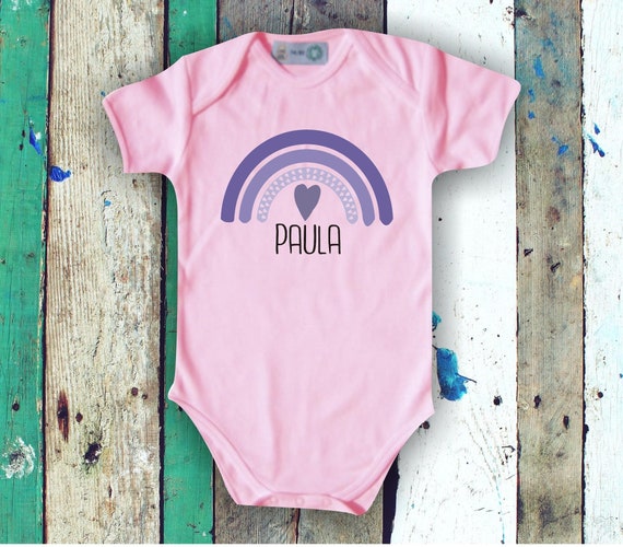 Baby Body "Regenbogen mit Wunschnamen" Babybody Kurzarm