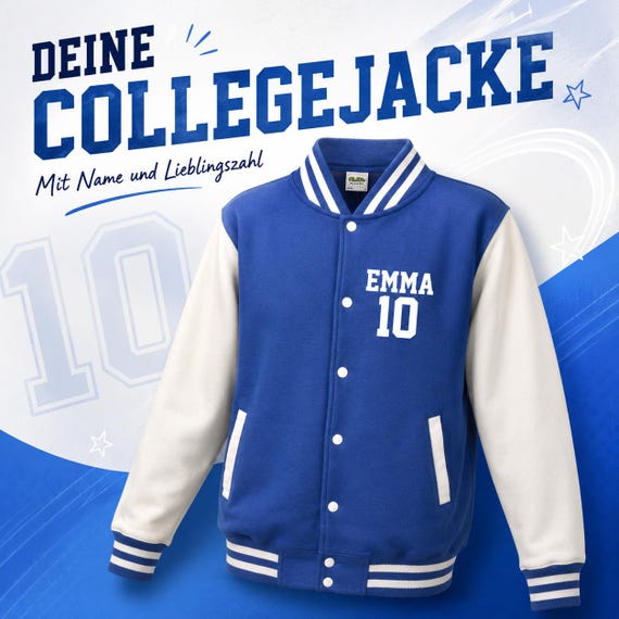 Personalized college jacket with name and number – Varsity jacket for teenagers with favorite number