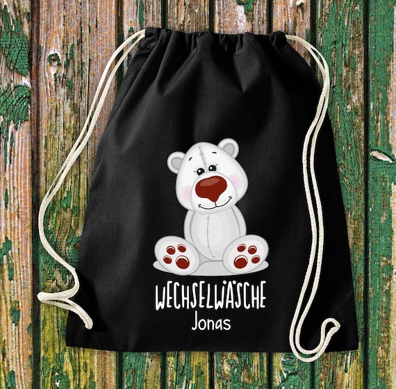 Gym bag sports bag change of clothes, polar bear with desired text daycare school cotton gym sack bag