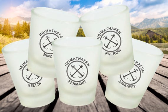 Shot glass "Home Port" Sylt Husum Amrum Juist Föhr Norderney Poel Borkum.... Desired city, town, village, home 2cl Gift