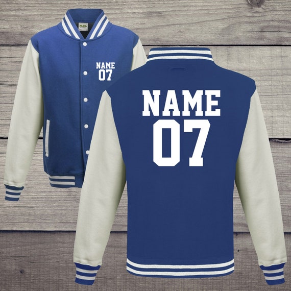 College jacket with desired print on the front and back number and name training jacket sports club varsity jacket royal/white