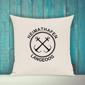 Cushion cover sofa cushion &quot;Heimathafen Langeoog Urlaub Familie&quot; sofa cushion decoration couch cuddly cushion