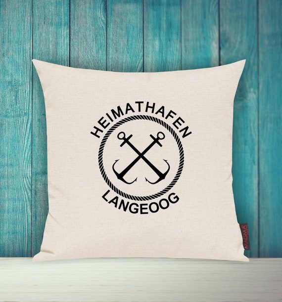 Cushion cover sofa cushion "Heimathafen Langeoog Urlaub Familie" sofa cushion decoration couch cuddly cushion