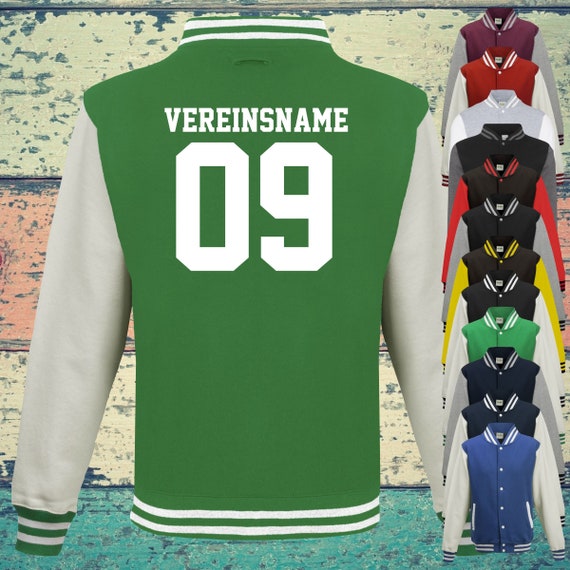 College Jacke mit Wunschdruck auf der Rückseite mit Vereinsname und Zahl Trainings Jacke Sport Verein Varsity Jacket