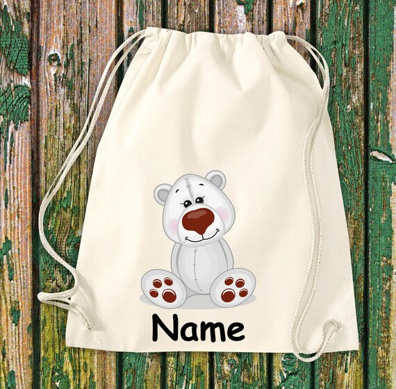 Gym bag children's motif polar bear with desired name animals nature meadows forest bag bag daycare after-school care sports bag laundry