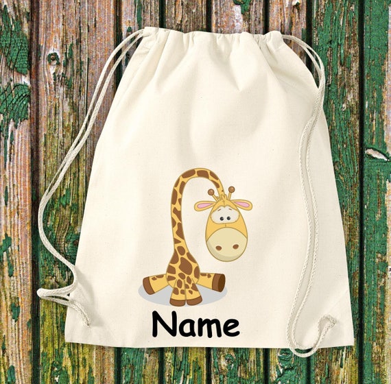 Turnbeutel Kinder Motiv Giraffe mit Wunschnamen Tiere Natur Wiesen Wald Beutel Tasche Kita Hort Einschulung Sportbeutel Wäsche