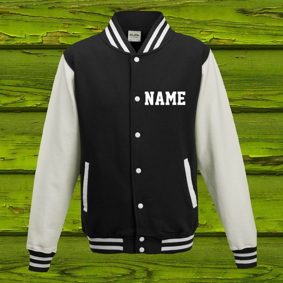 College jacket with desired print on the front name training jacket sports club varsity jacket black/white