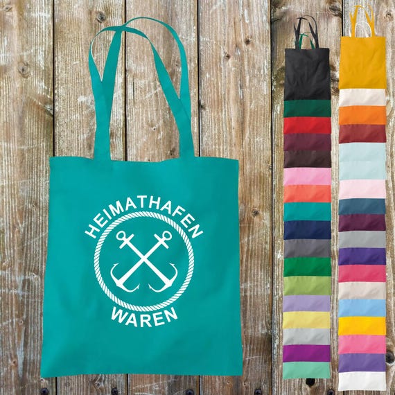 Stoffbeutel "Heimathafen Waren Urlaub See Meer Zelten Strand" Baumwolle Jute Sportbeutel Tasche Beutel Geschenk