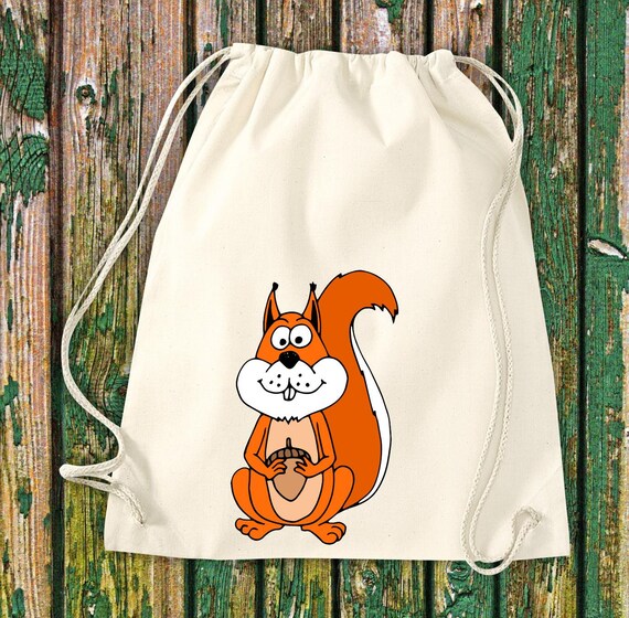 Turnbeutel Sportbeutel "Tiermotive Eichhörnchen" Kita Hort Schule Baumwolle Gymsack Tasche Beutel