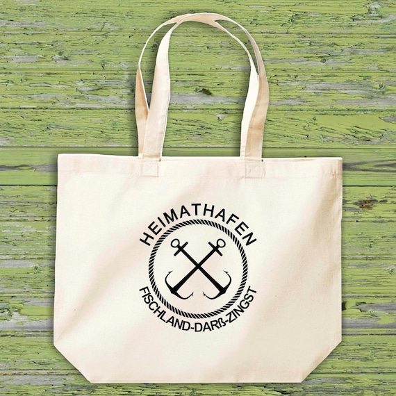 shirtinstyle Stoffbeutel "Heimathafen Fischland-Darß-Zingst" Jute Baumwolle Tasche Einkaufen Beutel Geschenkidee