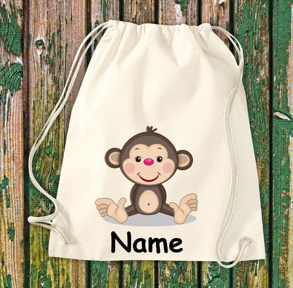 gym bag children motif monkey with desired name animals nature meadows forest bag bag Kita Hort school enrollment sports bag laundry