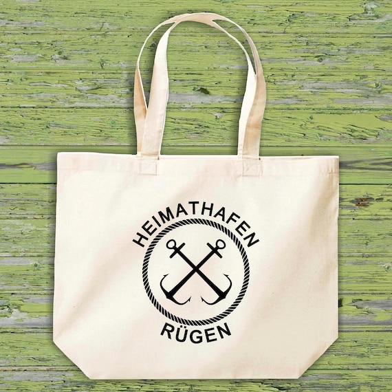 shirtinstyle Stoffbeutel "Heimathafen Rügen" Jute Baumwolle Tasche Einkaufen Beutel Geschenkidee