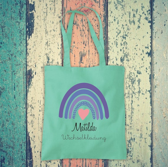 Cloth bag "Change of clothes rainbow with desired name" School Cotton Jute Sports bag Bag Bag Hort Enrollment Kita Tier