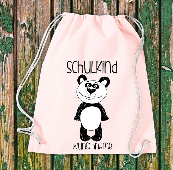 Gym bag school child animals panda bear panda with desired text school cotton gym sack sports bag bag bag school enrollment