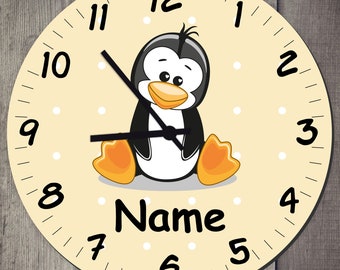 Wall clock children's room clock pastel colors with cute animals and desired names gift clock learning 20 cm