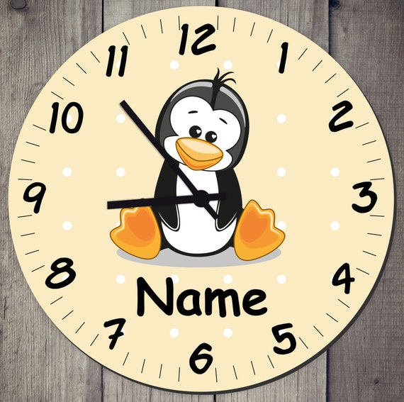 Children's room clock wall clock pastel tones with cute animals and desired name learn gift clock