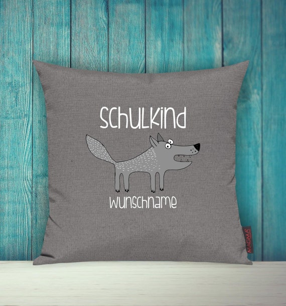 Kissenhülle Schulkind Sofa Kissen Tiere Animal Wolf Wunschname Deko Kinderzimmer Geschenk Tiere Natur Wald Schule Hort Kita