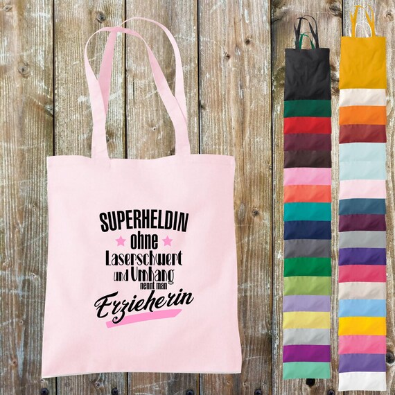 shirtinstyle tote bag "A superhero without a lightsaber and cape is called a kindergarten teacher" Jute cotton bag Shopping bag Gift idea