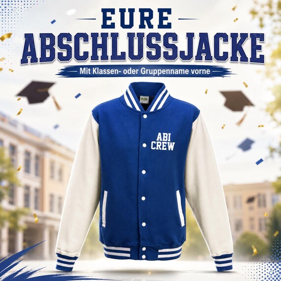 College jacket with class name on the front – personalized graduation jacket for school, graduation and groups