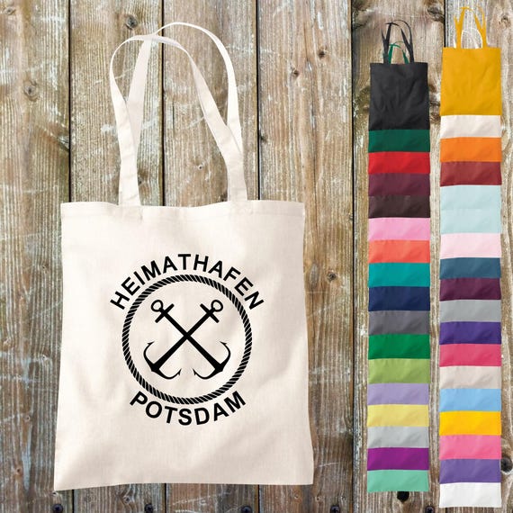 Stoffbeutel "Heimathafen Potsdam Urlaub See Meer Zelten Strand" Baumwolle Jute Sportbeutel Tasche Beutel Geschenk