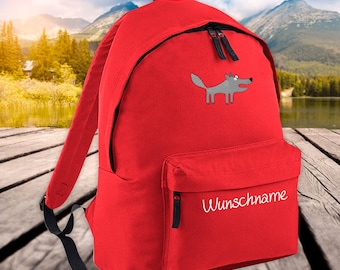 Children Backpack Animals Wolf with Desired Name Wish Text Kita