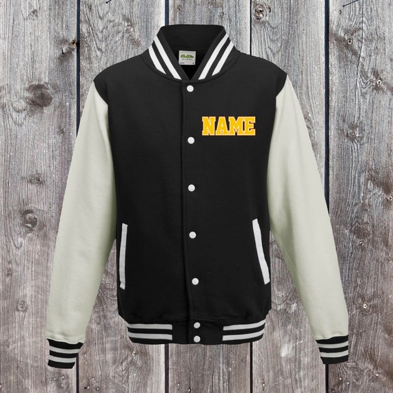 College jacket with desired print on the front name training jacket sports club varsity jacket black/white