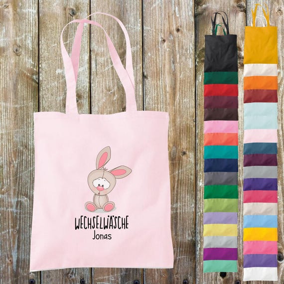Cloth bag change of clothes, rabbit with desired name, desired text school cotton jute sports bag bag bag day care school enrollment daycare animal