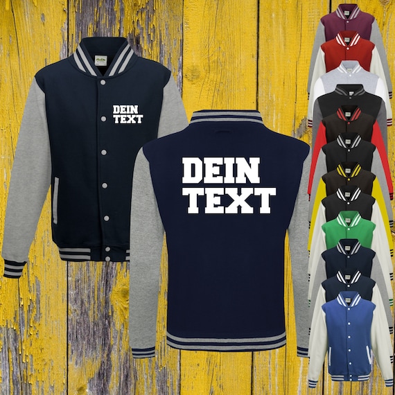 College Jacke mit Wunschdruck auf der Vorderseite und Rückseite Trainings Jacken Sport Verein Varsity Jacket