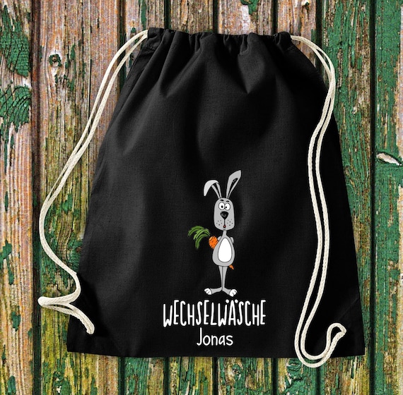 Turnbeutel Sportbeutel "lustige Tiere Hase Häschen, Wechselwäsche mit Wunschtext Kita Hort Schule Baumwolle Gymsack Tasche Beutel