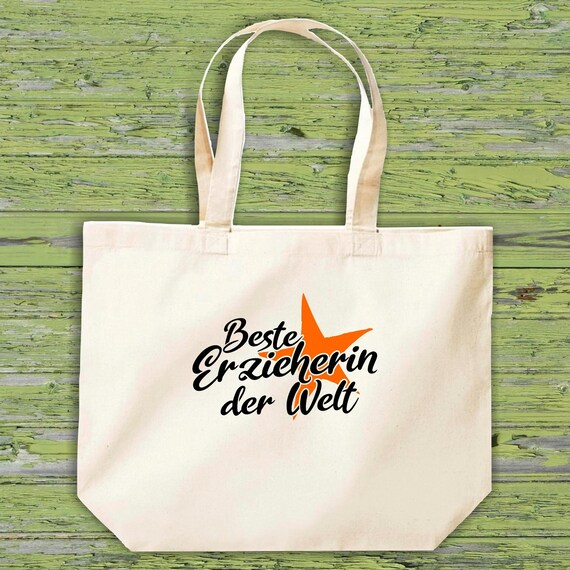 shirtinstyle Stoffbeutel "Beste Erzieherin Der Welt" Jute Baumwolle Tasche Einkaufen Beutel Geschenkidee Kita Schule Hort