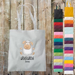 Stoffbeutel Wechselwäsche, Schaf mit Wunschname, Wunschtext Schule Baumwolle Jute Sportbeutel Tasche Beutel Hort Einschulung Kita Tier