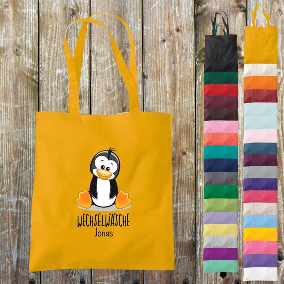 Cloth bag change of clothes, penguin with desired name, desired text school cotton jute sports bag bag bag day care school enrollment daycare animal